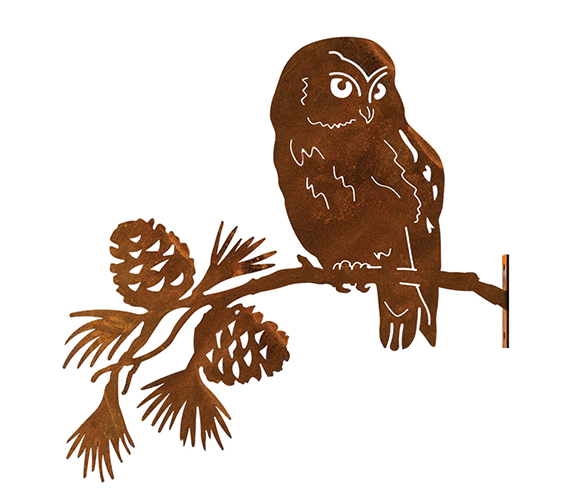 Steel Garden Art Saw-Whet Owl on Pine